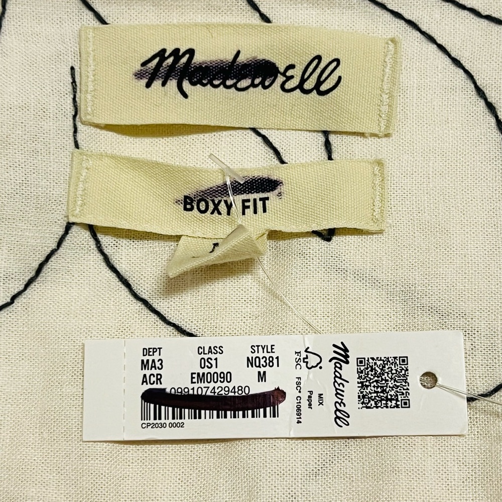 Madewell Embroidered Easy Short-Sleeve Shirt In Antique Cream Size M NWT - Picture 7 of 9